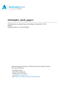 Christopher Lasch Papers