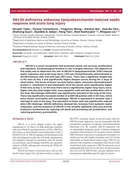 XB130 Deficiency Enhances Lipopolysaccharide-Induced Septic Response and Acute Lung Injury