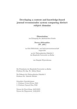Developing a Content and Knowledge-Based Journal Recommender System Comparing Distinct Subject Domains