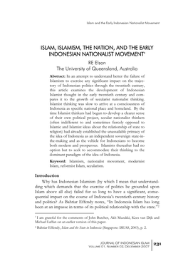 Islam, Islamism, the Nation, and the Early Indonesian Nationalist