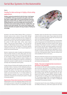 Flexray for Data Exchange in Highly Critical Safety Applications Flexray Is Going Into Production for the First Time