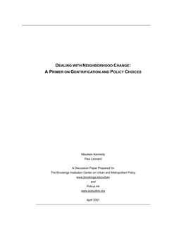 Dealing with Neighborhood Change: a Primer on Gentrification and Policy Choices