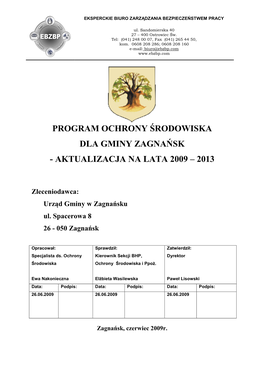 Program Ochrony Środowiska Dla Gminy Zagnańsk - Aktualizacja Na Lata 2009 – 2013