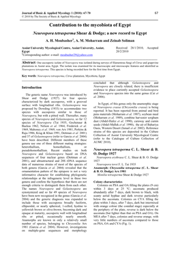 Neurospora Tetrasperma Shear & Dodge; a New Record to Egypt