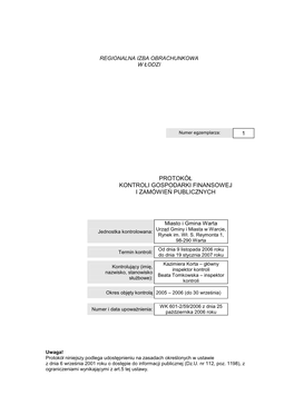 Protokół Kontroli Gospodarki Finansowej I Zamówie Ń Publicznych