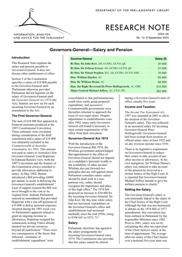 Governors-General—Salary and Pension