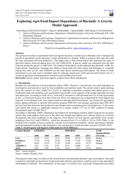 Exploring Agri-Food Import Dependency of Burundi: a Gravity Model Approach