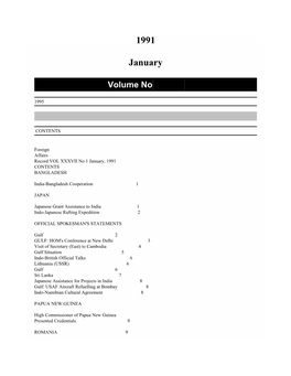 Foreign Affairs Record VOL XXXVII No 1 January, 1991 CONTENTS BANGLADESH