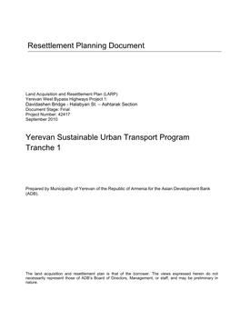 Yerevan Sustainable Urban Transport Program Tranche 1 Resettlement Planning Document