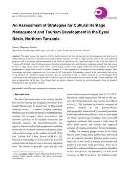 An Assessment of Strategies for Cultural Heritage Management and Tourism Development in the Eyasi Basin, Northern Tanzania