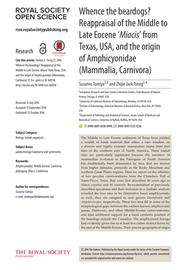 Reappraisal of the Middle to Late Eocene 'Miacis'