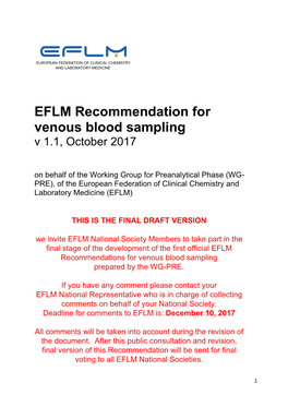EFLM Recommendation for Venous Blood Sampling V 1.1, October 2017