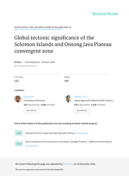 Global Tectonic Significance of the Solomon Islands and Ontong Java Plateau Convergent Zone