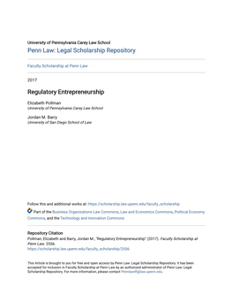 Regulatory Entrepreneurship