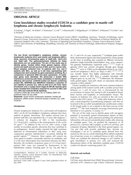 Gene Knockdown Studies Revealed CCDC50 As a Candidate Gene in Mantle Cell Lymphoma and Chronic Lymphocytic Leukemia