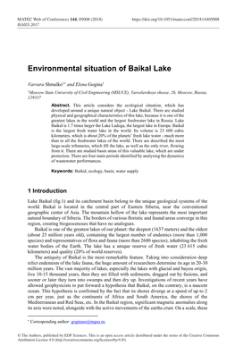 Environmental Situation of Baikal Lake