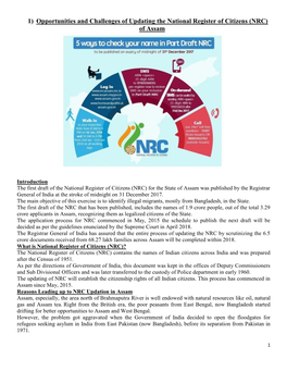 1) Opportunities and Challenges of Updating the National Register of Citizens (NRC) of Assam