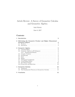 Article Review: a Survey of Geometric Calculus and Geometric Algebra