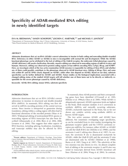 Specificity of ADAR-Mediated RNA Editing in Newly Identified Targets