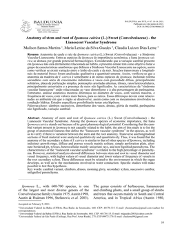 BALDUINIA Anatomy of Stem and Root of Ipomoea Cairica (L.) Sweet