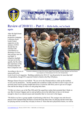 Review of 2010/11 – Part 1 – Hello Hello, We're Back
