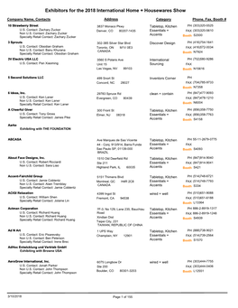 Exhibitors for the 2018 International Home + Housewares Show