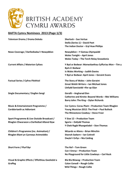 BAFTA Cymru Nominees 2013 (Page 1/3)
