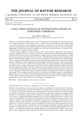 Term Changes of Raptor Populations in Northern Cameroon