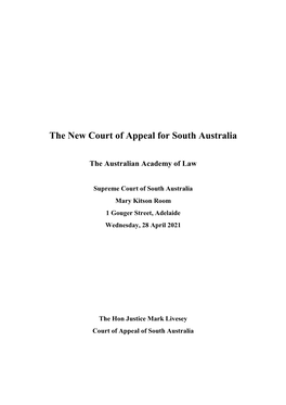 The New Court of Appeal for South Australia