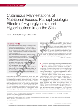 Cutaneous Manifestations of Nutritional Excess: Pathophysiologic Effects of Hyperglycemia and Hyperinsulinemia on the Skin