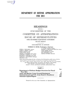 Department of Defense Appropriations for 2011 Hearings Committee on Appropriations