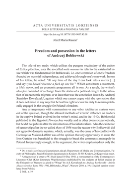 Freedom and Possession in the Letters of Andrzej Bobkowski