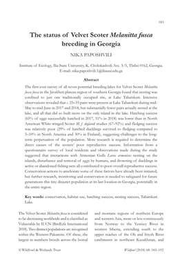 The Status of Velvet Scoter Melanitta Fusca Breeding in Georgia