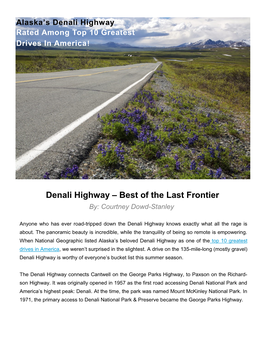 Denali Highway Rated Among Top 10 Greatest Drives in America!