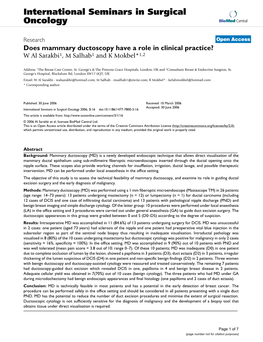 Does Mammary Ductoscopy Have a Role in Clinical Practice? W Al Sarakbi1, M Salhab1 and K Mokbel*1,2