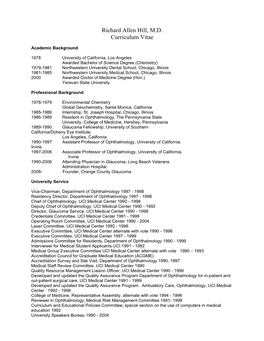 Richard Allen Hill, M.D. Curriculum Vitae