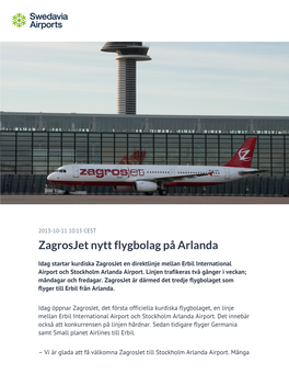 Zagrosjet Nytt Flygbolag På Arlanda