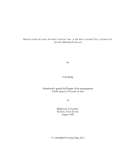 Bonum Non Est in Deo: on the Indistinction of the One and the Exclusion of the Good in Meister Eckhart