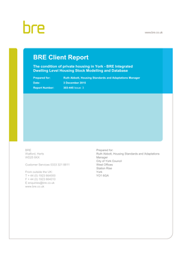 BRE Dwelling Level Housing Stock Modelling and Database For