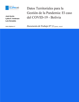 Datos Territoriales Para La Gestión De La Pandemia: El Caso Del COVID-19 - Bolivia