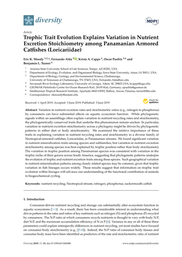 Trophic Trait Evolution Explains Variation in Nutrient Excretion Stoichiometry Among Panamanian Armored Catﬁshes (Loricariidae)