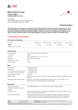 Mini-Future Long Linked to SMI® Issued by UBS AG, Zurich