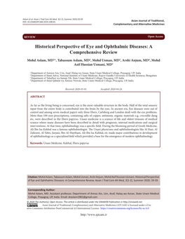 Historical Perspective of Eye and Ophthalmic Diseases: a Comprehensive Review