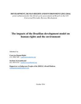 The Impacts of the Brazilian Development Model on Human Rights and the Environment