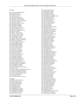 Acknowledgements Page III-1 NATIONAL GAMBLING IMPACT STUDY COMMISSION REPORT