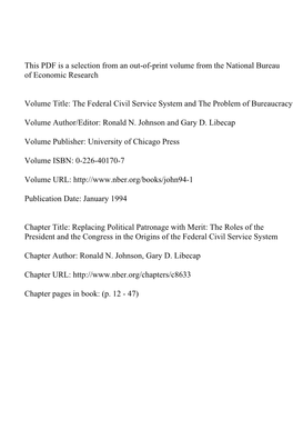 Replacing Political Patronage with Merit: the Roles of the President and the Congress in the Origins of the Federal Civil Service System