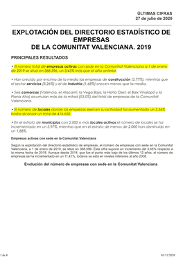 Directorio Estadístico De Empresas De La Comunidad Valenciana 2019