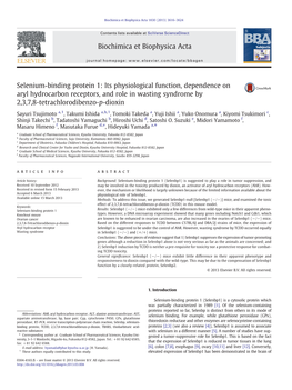 Selenium-Binding Protein 1: Its Physiological Function, Dependence on Aryl Hydrocarbon Receptors, and Role in Wasting Syndrome by 2,3,7,8-Tetrachlorodibenzo-P-Dioxin