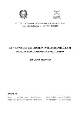 AUTORITA' DI BACINO NAZIONALE DELL'adige Largo Porta Nuova, 9