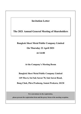 Invitation Letter the 2021 Annual General Meeting of Shareholders